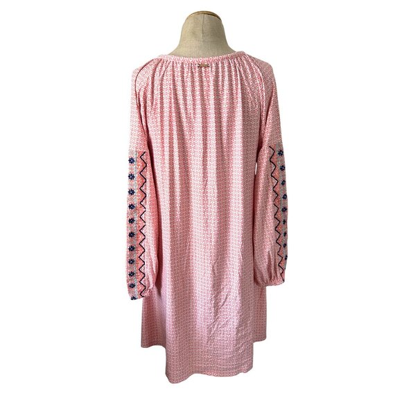 Cabana Women's Sz Large Life Pink Printed Tunic Dress W/ Embroidered - Picture 2 of 10